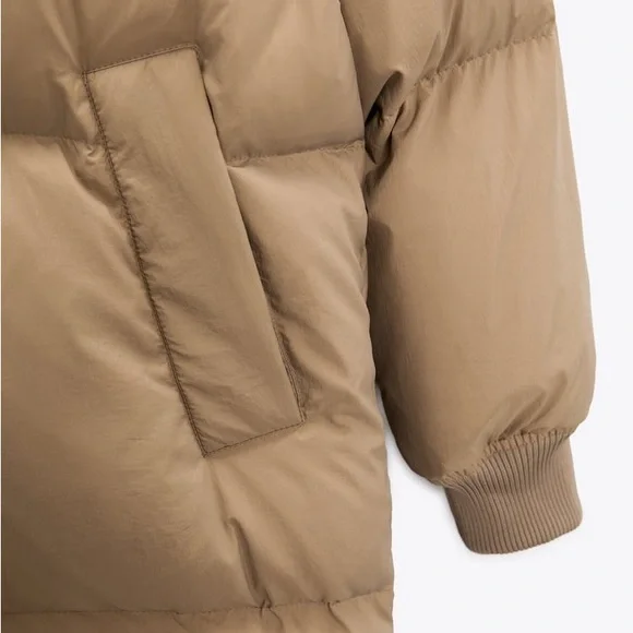 Zara Taupe Brown Down Coat Thermal Edition - Picture 9 of 11